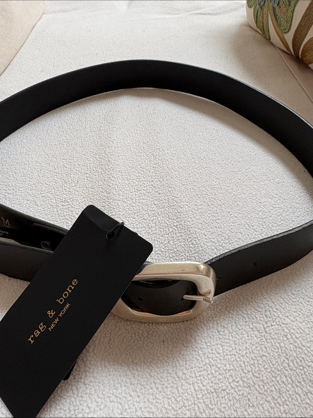 rag & bone Black Leather Belt with Silver-Tone Rounded Buckle